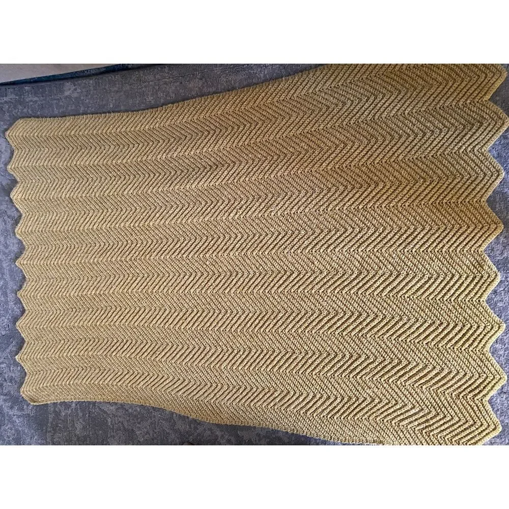 Vintage afghan hand‎ crocheted gold with a little shine in the fabric 60 x 40